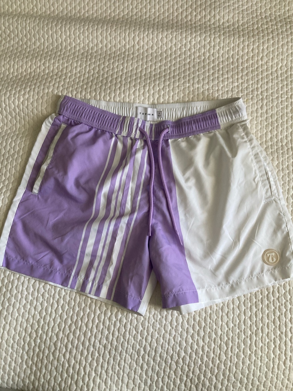 Topman Lavender and White Striped Swim Shorts